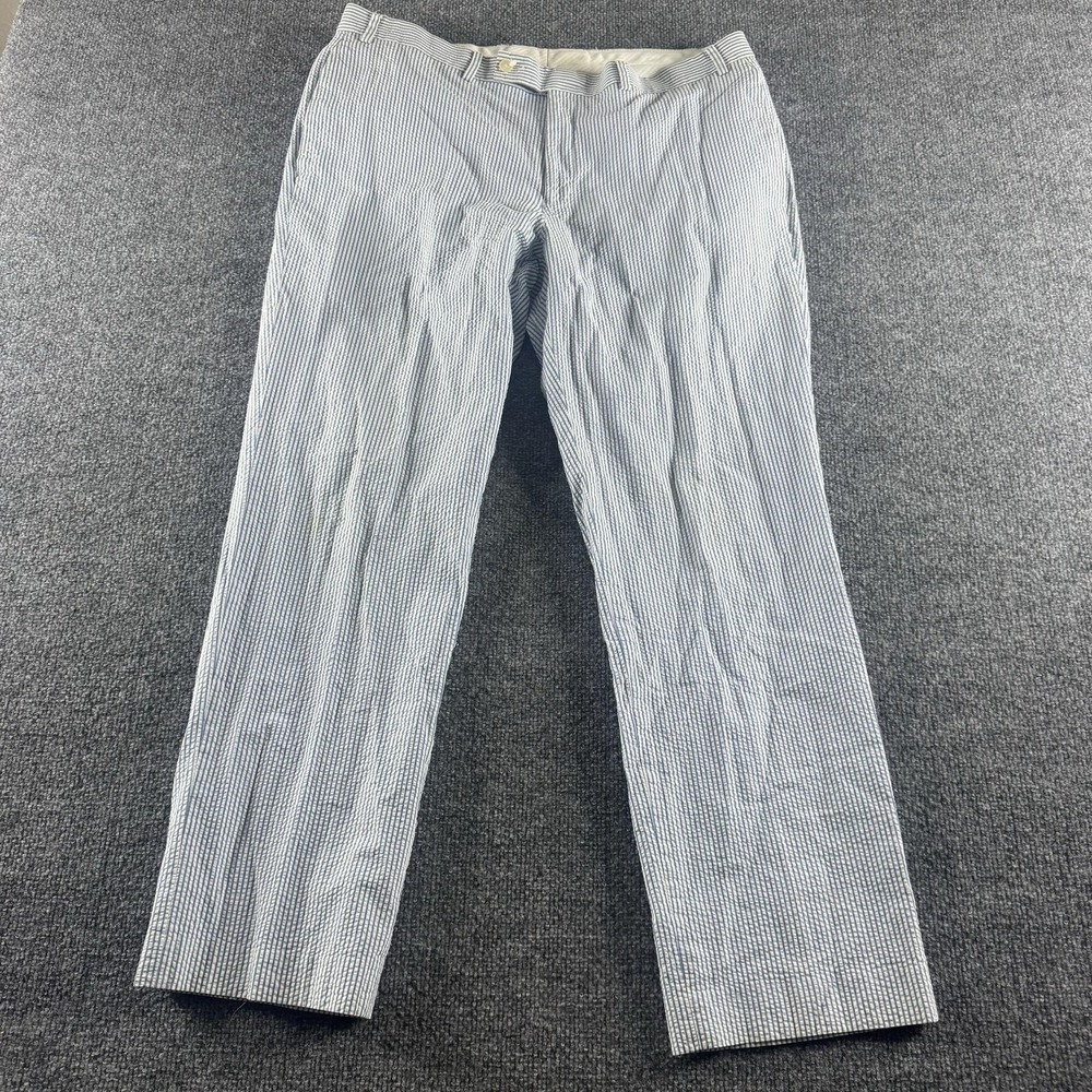Lauren Ralph Lauren Pants Women 36x29 Blue Seersucker Cotton Dress Striped